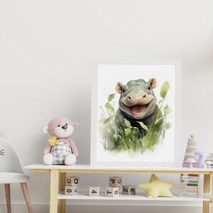 Nursery Decor Happy Hippo Safari Animal Baby Animal Print Poster Wall Art Kids Room Baby Shower Gift Birthday Present Safari Nursery Decor