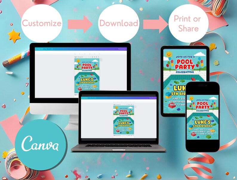 Building Blocks Pool Party Invitation: Editable Birthday Template ...