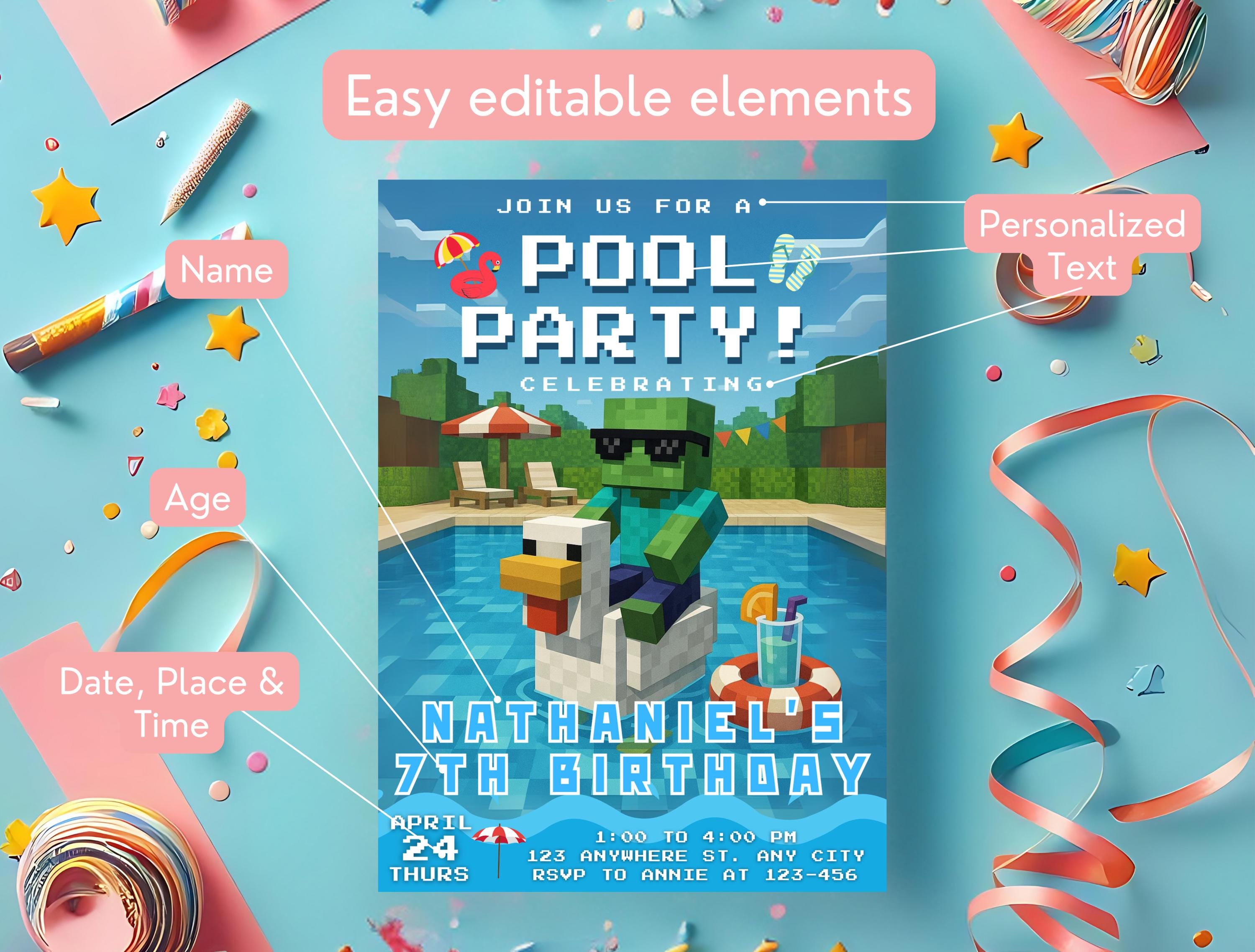 Minecrafter Pool Party Invite