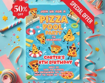 Pizza Pool Party Invitation: Editable Canva Template (Digital Download)