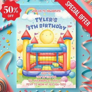 Bounce house birthday invitation, bounce house birthday invite, bounce house invite, inflatable birthday invitation, boy party favors