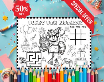 Blocky Game Birthday Placemat: Personalized Party Activity Sheet (Digital Download)