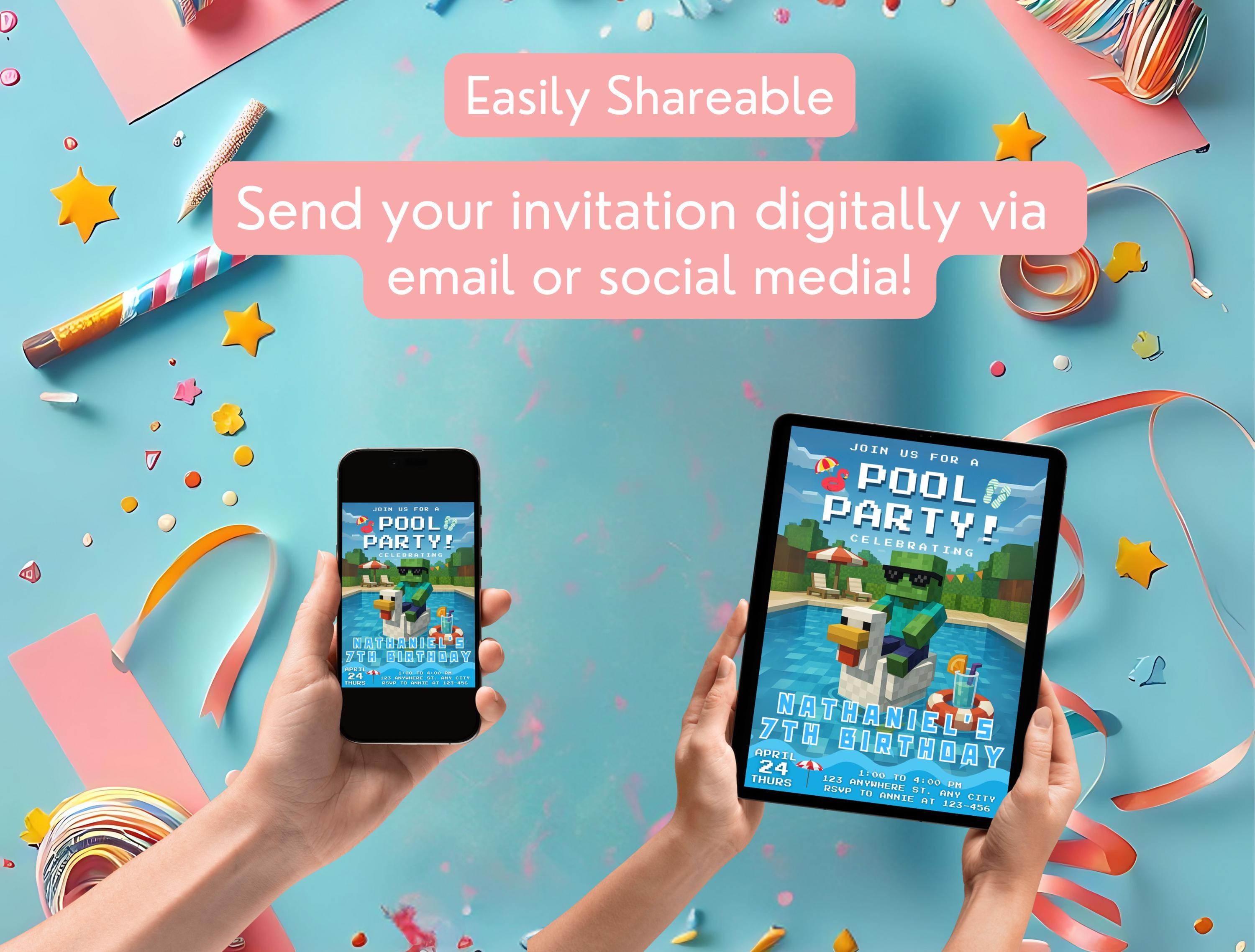 Minecrafter Pool Party Invite
