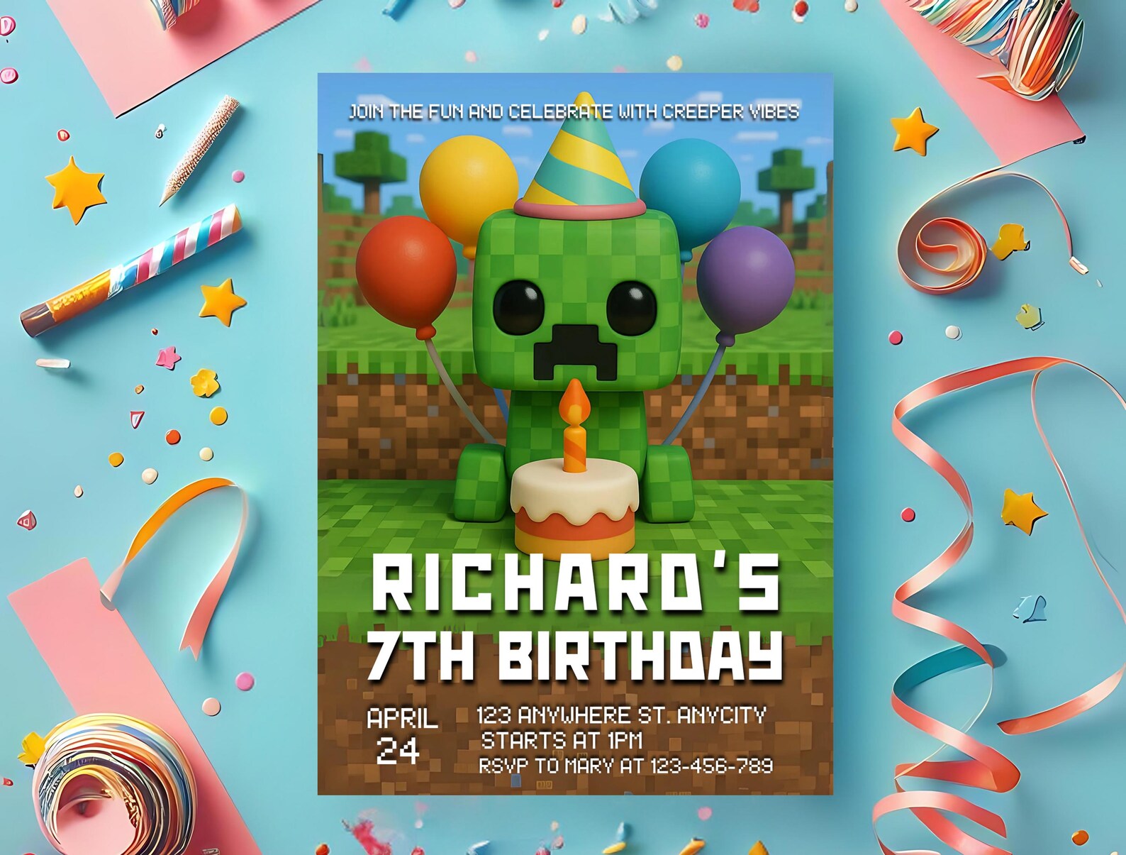 Creeper-Inspired Printable Minecraft Invite – PDF Download