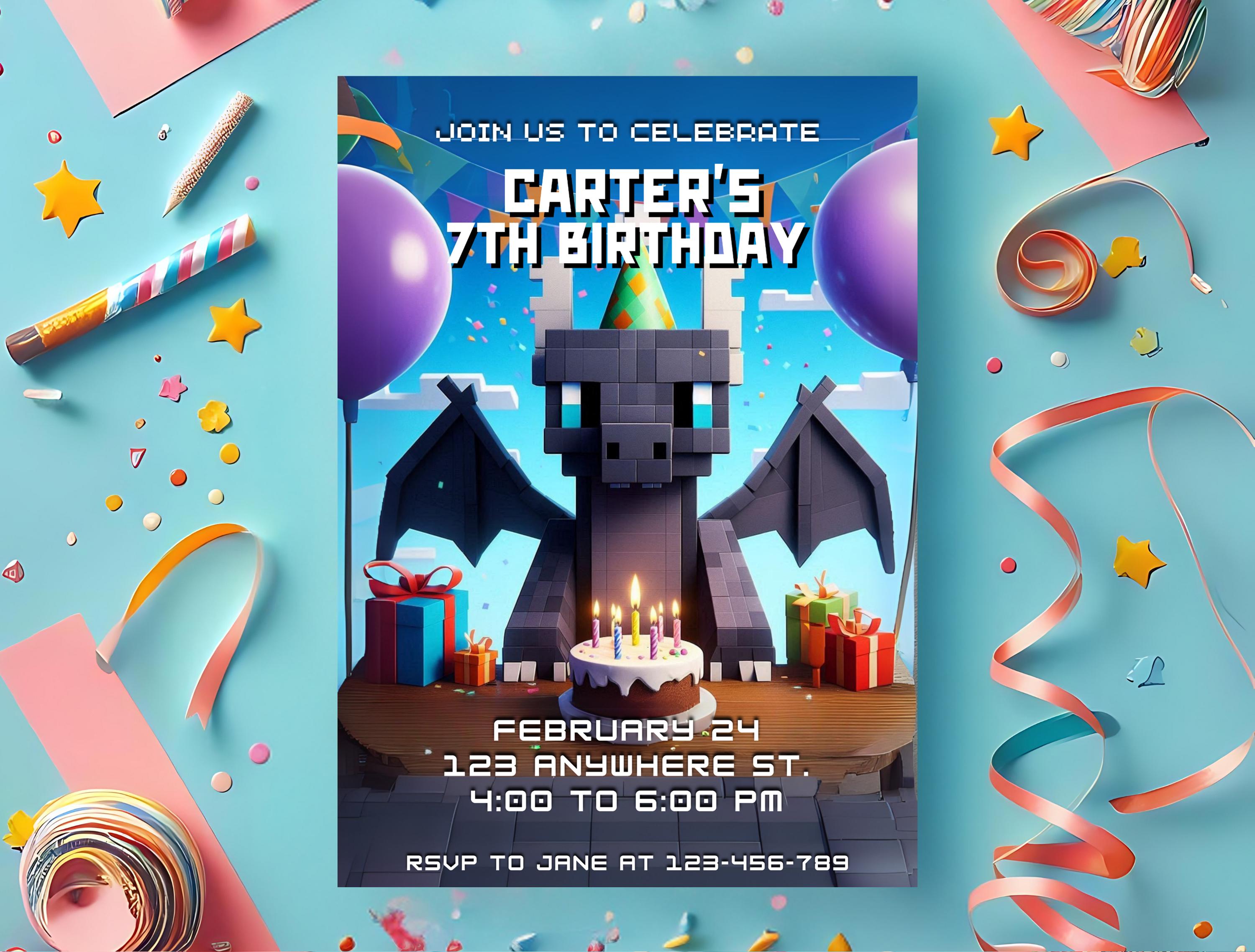 Ender Dragon-Inspired Invite – Editable Canva (5x7)