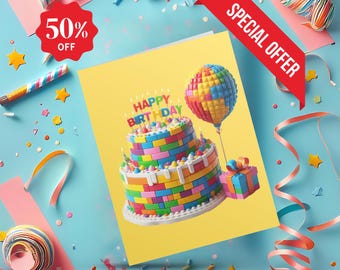 Building Blocks Birthday Card: Printable Kids Party Invitation (Digital Download)