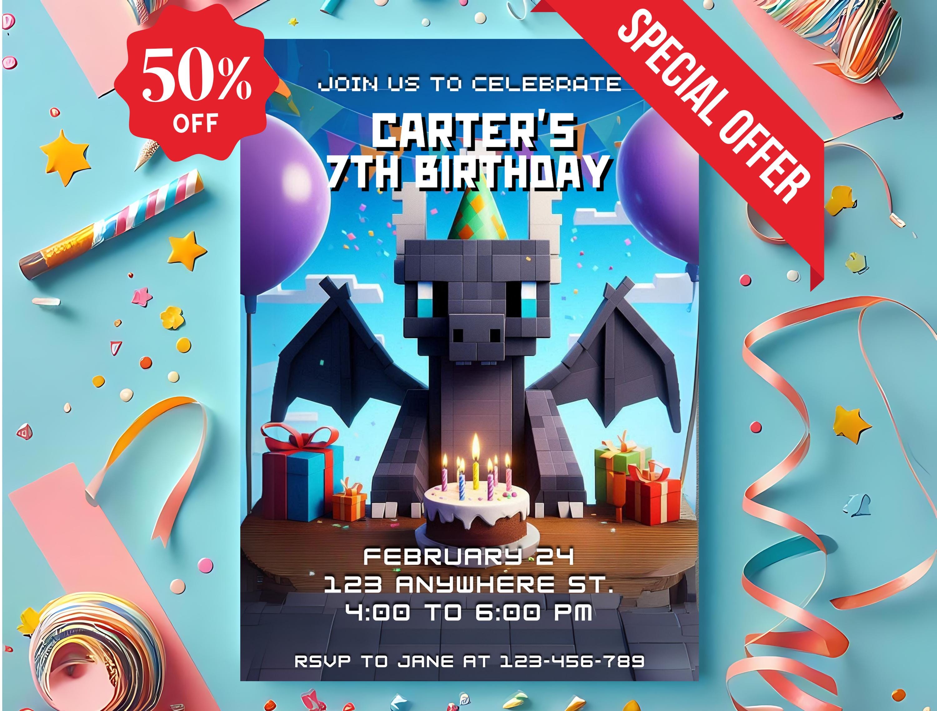 Ender Dragon-Inspired Invite – Editable Canva (5x7)