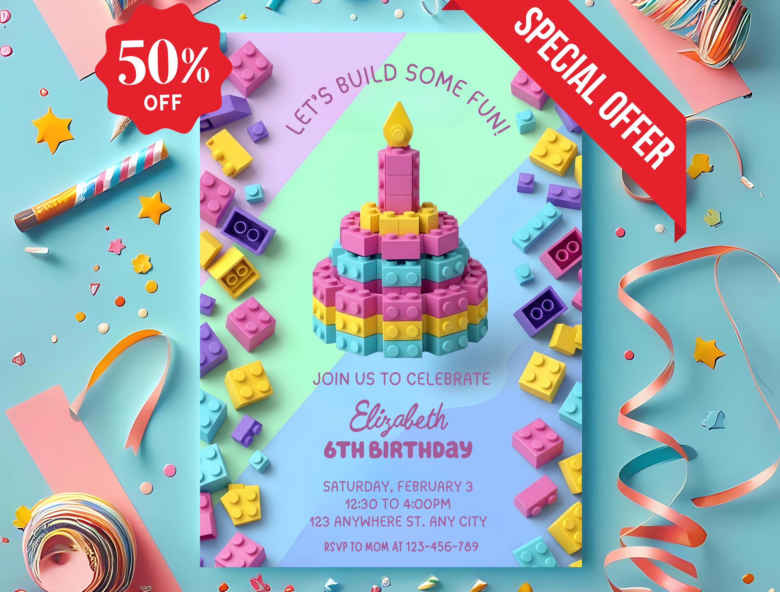 Editable Building Blocks Birthday Invitation Girl , Digital Download ...
