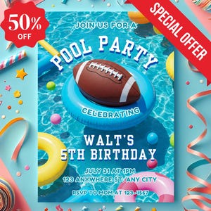 Football Pool Party Birthday Invitation: Editable Canva Template (Digital Download
