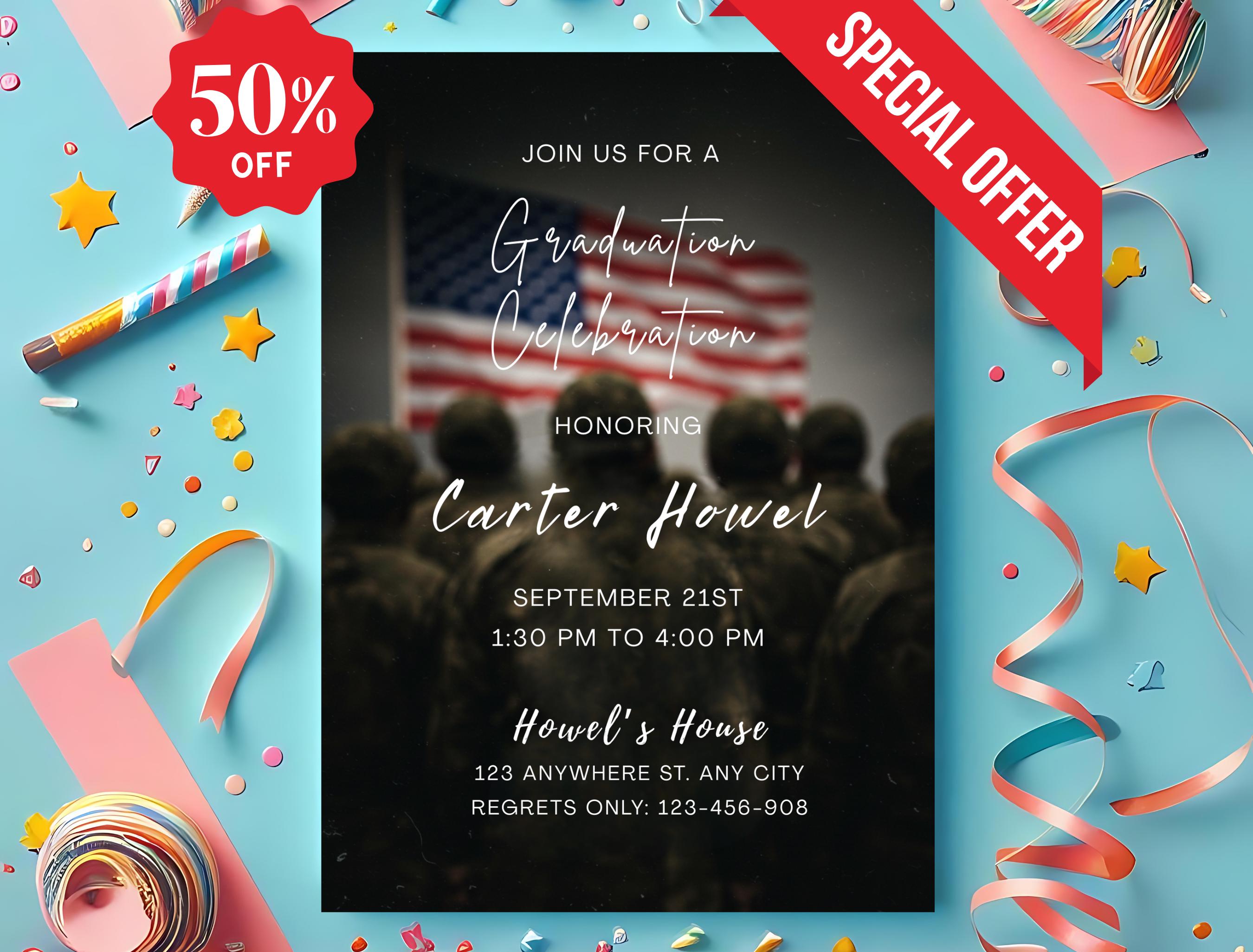 American Flag Graduation Invitation: Military & Farewell Party (PDF ...