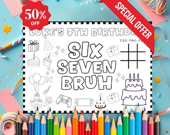 Six Seven Birthday Placemat: Personalized Coloring Page (PDF Template)