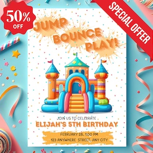 Bounce house birthday invitation, bounce house birthday invite, bounce house invite, inflatable birthday invitation, boy party favors