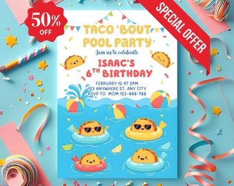 Taco Bout Pool Party Invitation Digital, Fiesta Summer Birthday Invite, Editable Printable Taco Party Download