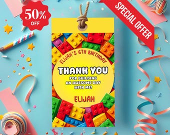 Building Blocks Thank You Tags: Birthday Party Favors (Canva Template)