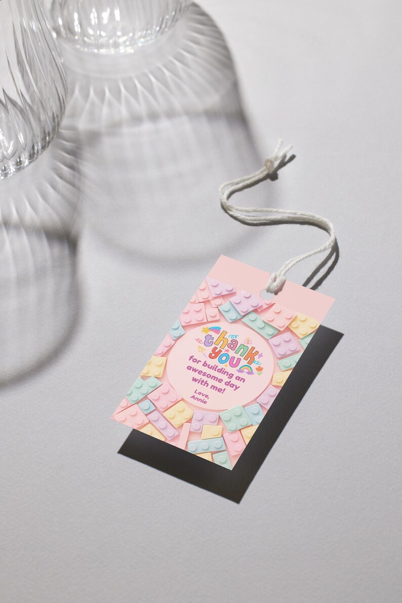 Building Blocks Thank You Tags: Birthday Party Favors (canva Template ...