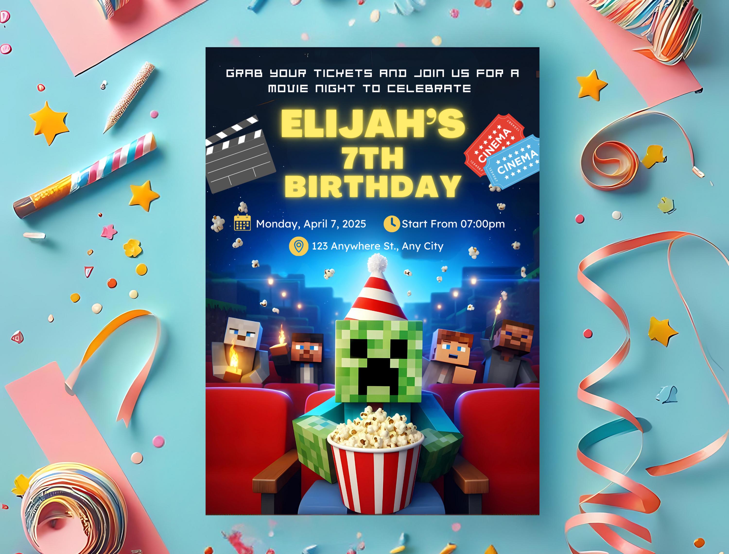Minecrafter Movie Ticket Invitation