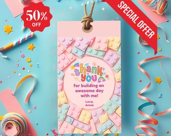 Building Blocks Thank You Tags: Birthday Party Favors (Canva Template)