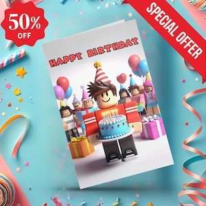 Cartão de aniversário do jogo Blocky, cartões de felicitações do jogo Blocky, cartão de aniversário do jogador, cartão de aniversário para jogadores, cartão de aniversário para meninos