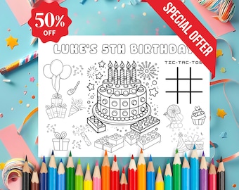 Building Blocks Birthday Placemat: Personalized Coloring Page (PDF Template)