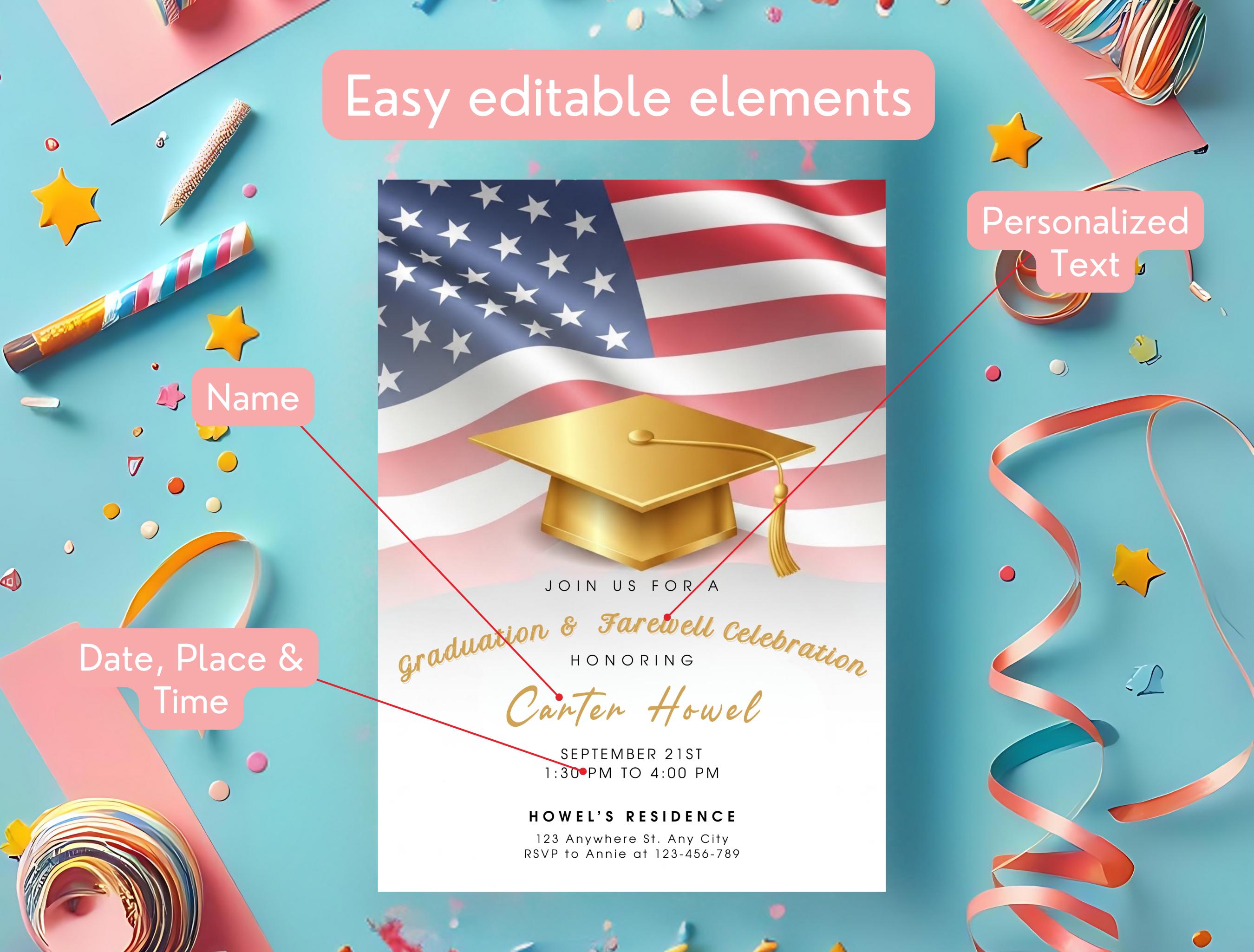 American Flag Graduation Invitation: Military & Farewell Party (PDF ...