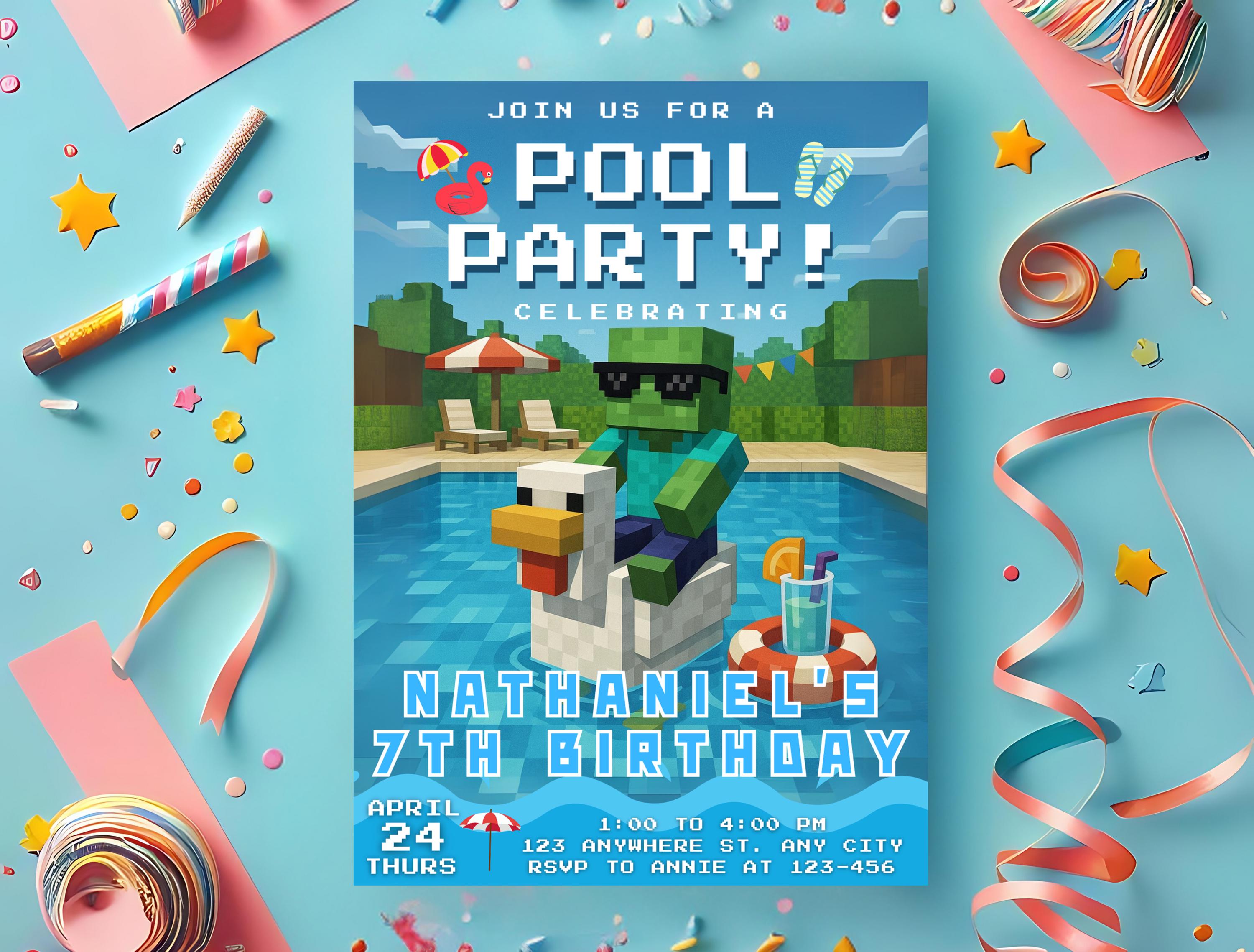 Minecrafter Pool Party Invite