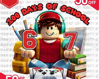 67 memes divertidos de 100 días de escuela para gamers PNG, diseño de juego de bloques (descarga digital)