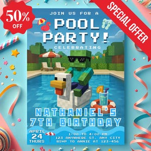 Invitation à une fête à la piscine, invitation d'anniversaire à la piscine, modèle d'invitation à une fête d'anniversaire à la piscine, téléchargement numérique d'invitation à une fête à la piscine pour joueur
