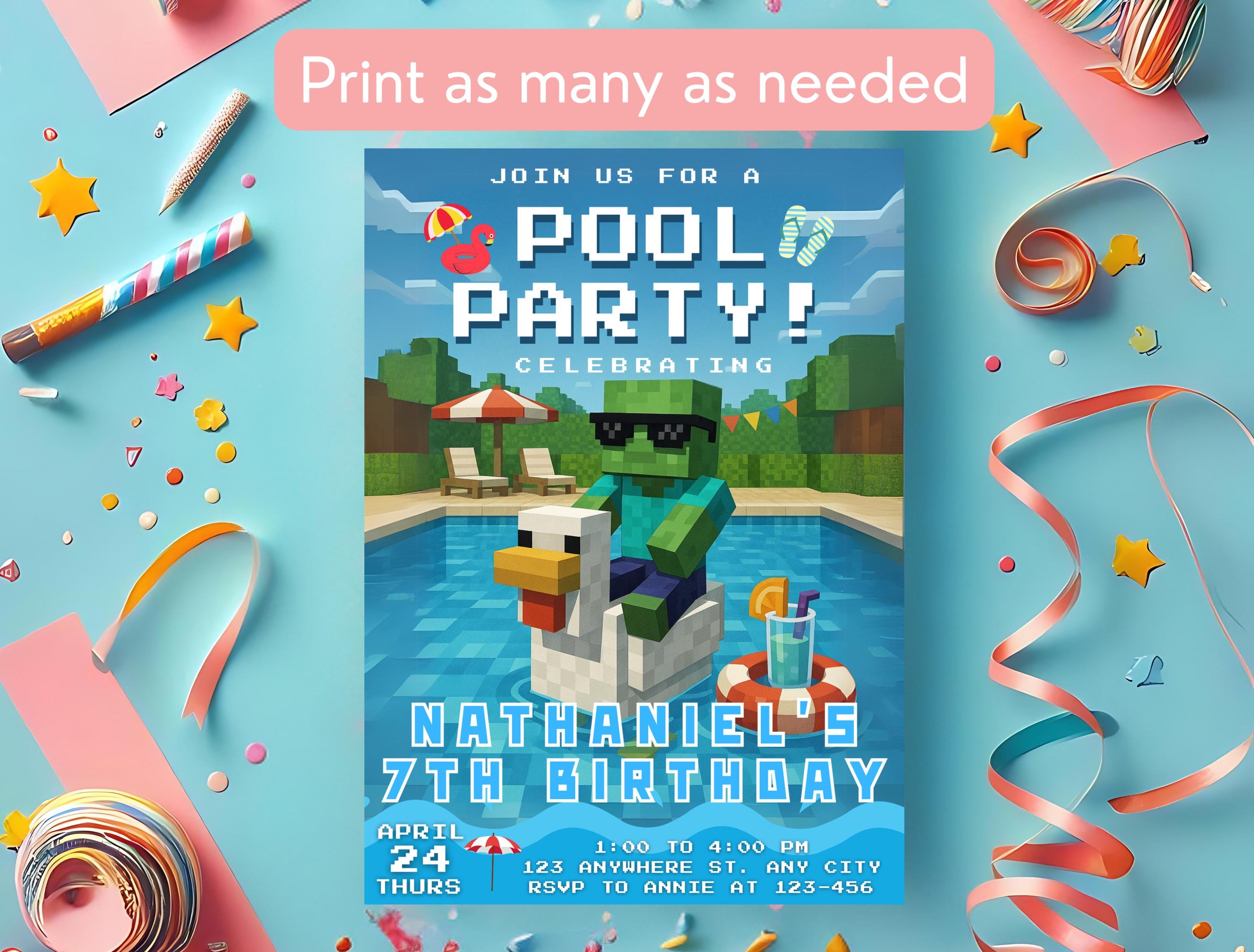 Minecrafter Pool Party Invite