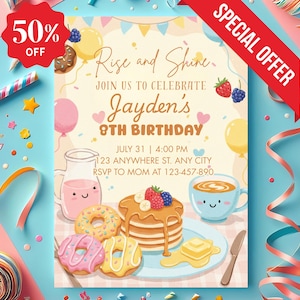 Breakfast Birthday Invitation,Brunch Birthday Invitation,Breakfast Kids Invitation,Brunch Invitation, Party Favors,pancake birthday invite