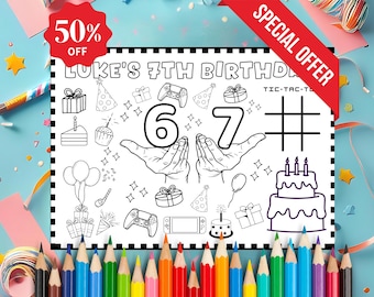 Six Seven Birthday Placemat: Personalized Coloring Page (PDF Template)