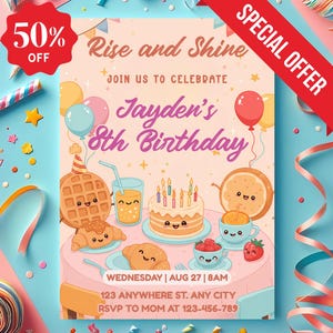 Breakfast Birthday Invitation,Brunch Birthday Invitation,Breakfast Kids Invitation,Brunch Invitation, Party Favors,pancake birthday invite