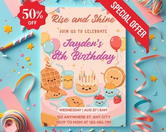 Breakfast Birthday Invitation: Editable Brunch Party Canva Template