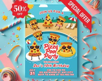 Pizza Pool Party Invitation: Editable Canva Template (Digital Download)