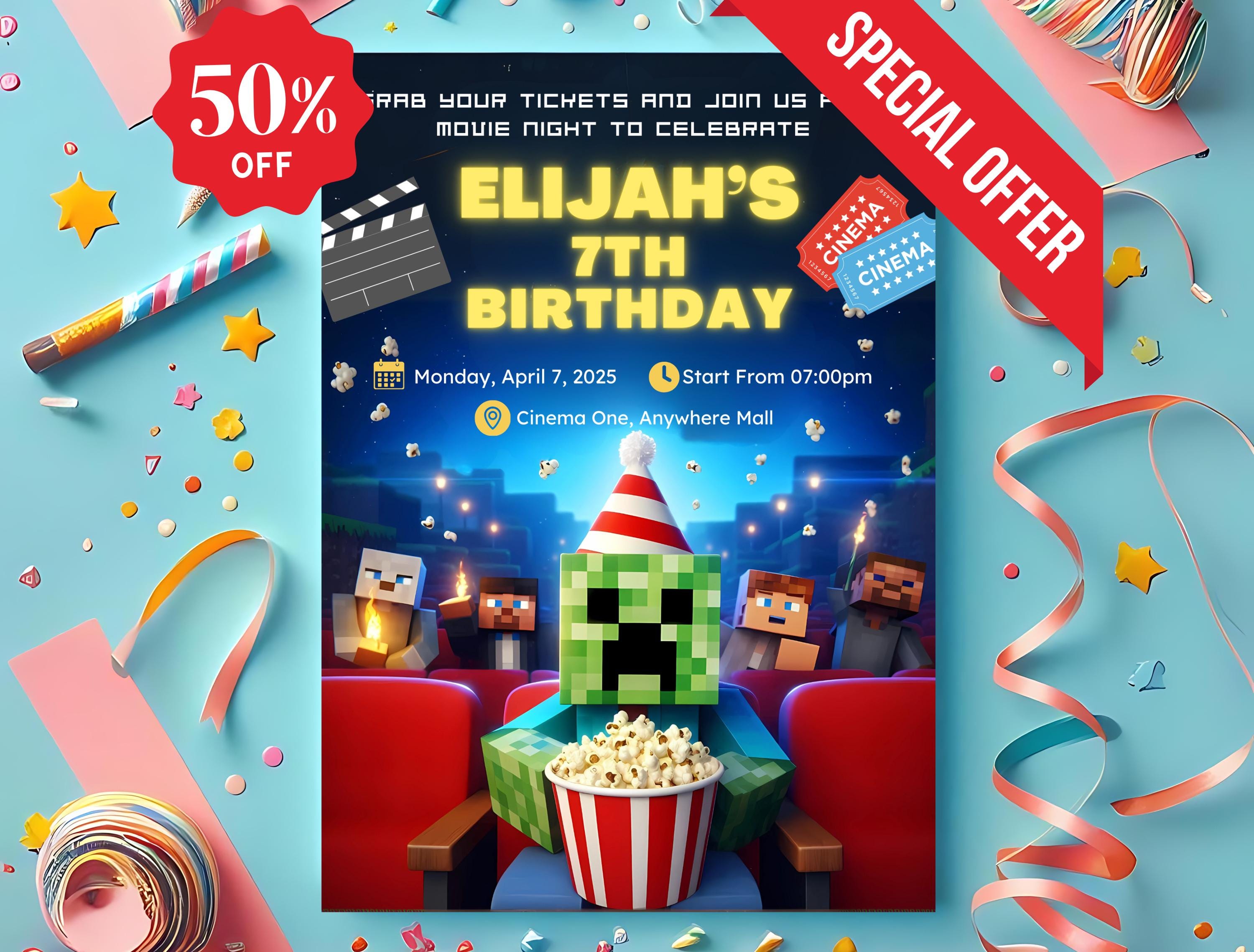 Minecrafter Movie Ticket Invitation