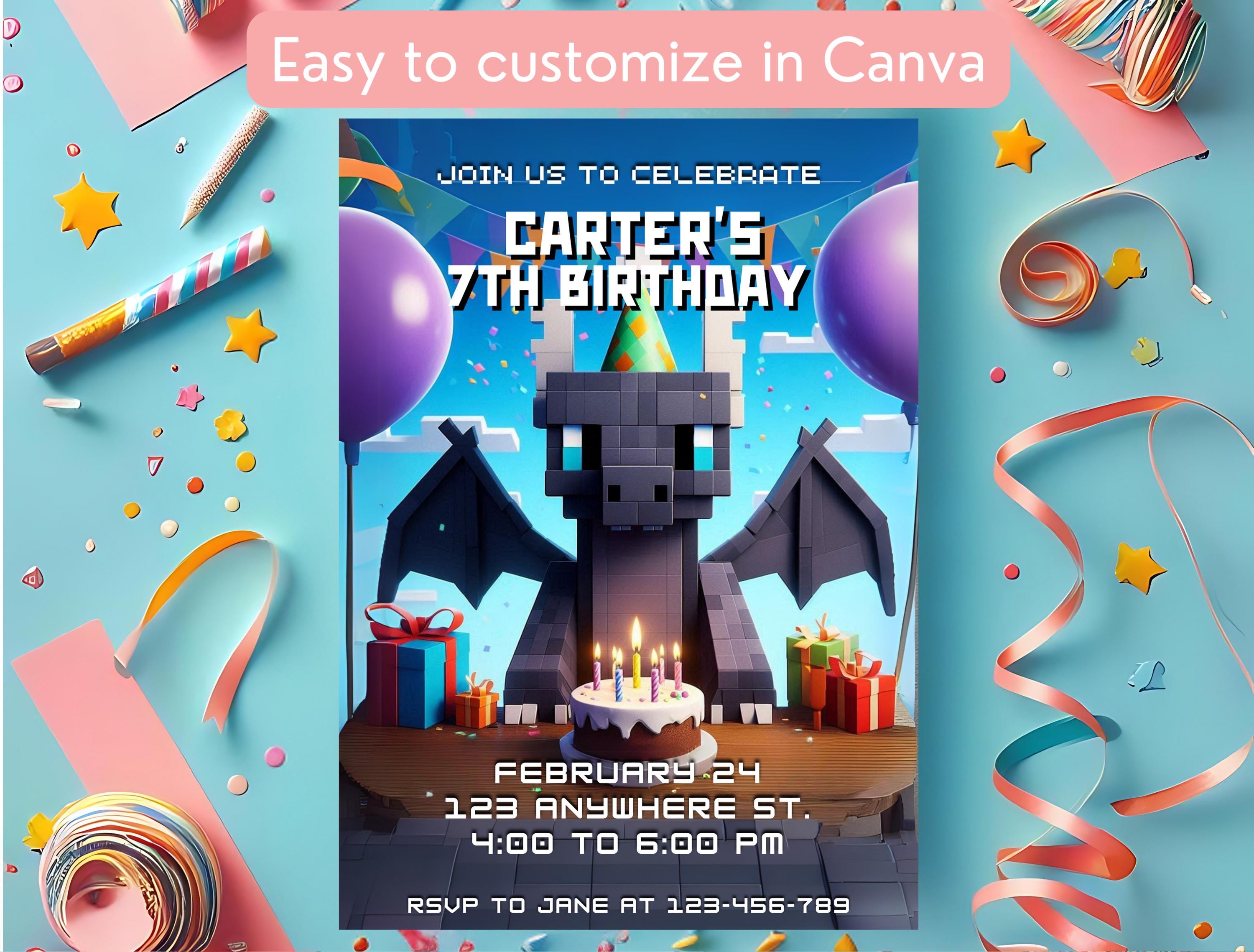 Ender Dragon-Inspired Invite – Editable Canva (5x7)
