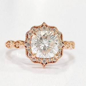 Vintage Cushion Moissanite Engagement Ring, 18K Rose Gold Wedding Ring, Anniversary Gift For Her, Silver Promise Ring