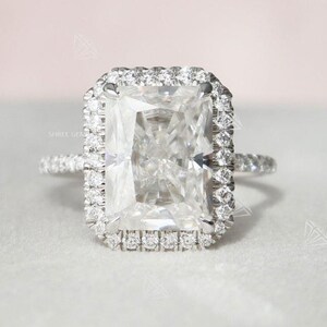 4.5CT Hidden Halo Radiant Cut Moissanite Engagement Ring, 14k White Gold Wedding Proposal Ring, Anniversary Gift For Her