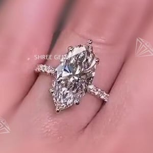 4CT Marquise Cut Moissanite Engagement Ring, 14K Solid Gold 6 Prong Marquise Diamond Ring,  Hidden Halo Solitaire Wedding Ring