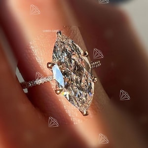 2.5CT Marquise Cut Moissanite Engagement Ring, 14K Solid Gold 6 Prong Marquise Diamond Ring,  Hidden Halo Solitaire Wedding Ring