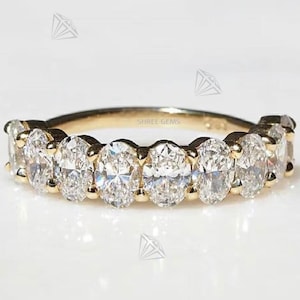 1.35 TCW Oval Cut Moissanite Half Eternity Wedding Band in 14K Solid Yellow Gold – Stacking Ring, Oval Matching Band, Bridal Ring Band