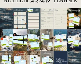 Agenda quotidien 2026 modifiable | d'agenda esthétique en toile | Pages mensuelles Moodboard et planification des objectifs hebdomadaires