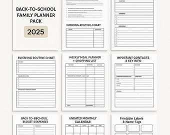2025 Back-to-School Family Planner: Weekly Schedule, Routines (Printable PDF, 10 Pages)