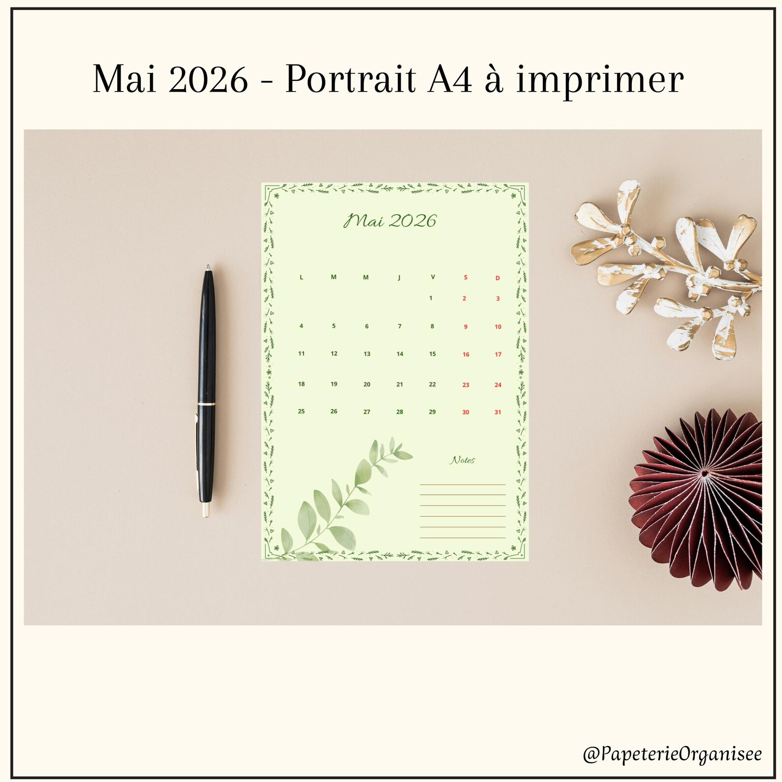 Calendario imprimible de mayo de 2026 – Calendario mensual vertical A4 ...