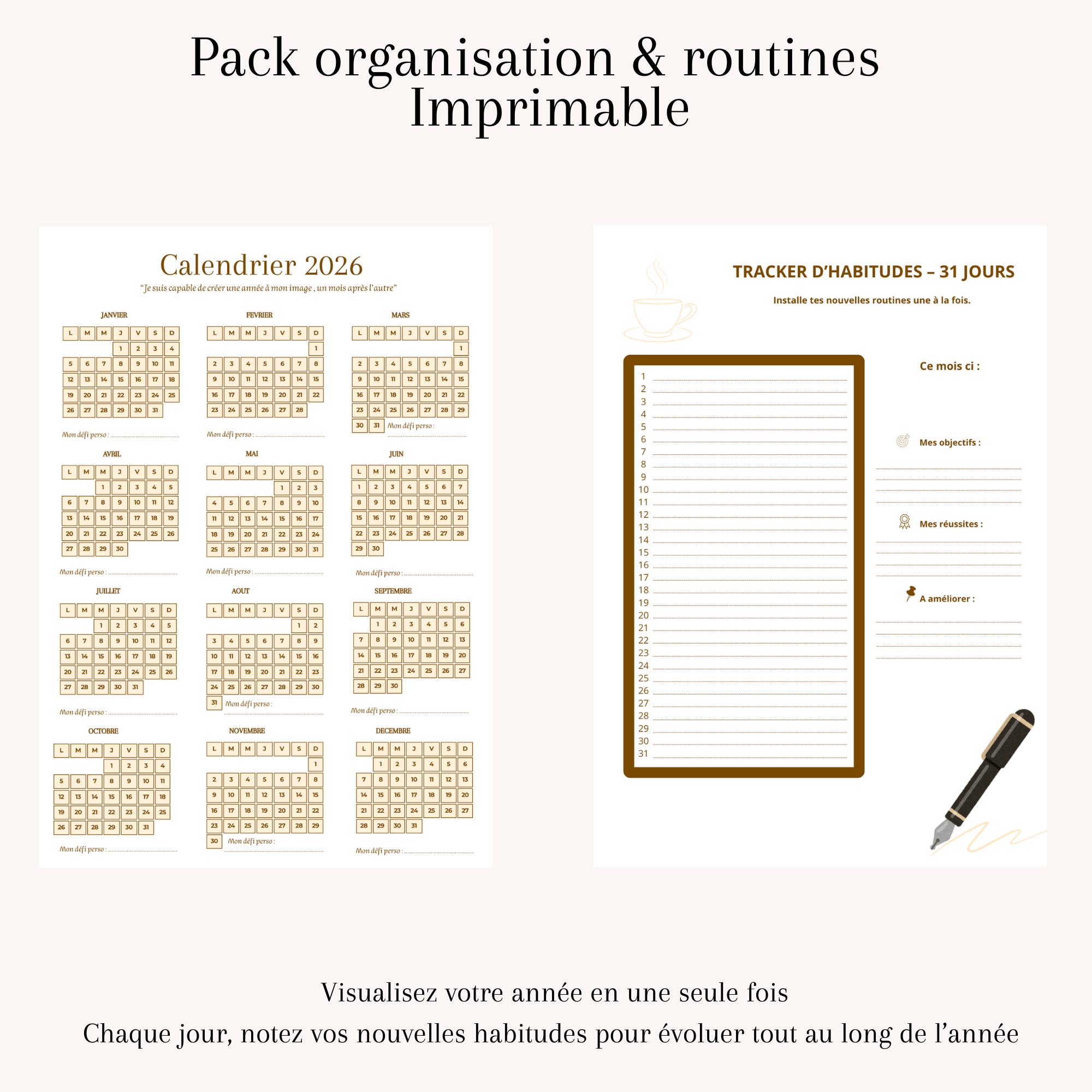Printable Organization & Routines Pack – 2026 Calendar, Habit Tracker ...