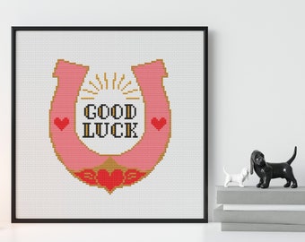Good Luck Pink Horse Shoe Cross stitch pattern - Old School Tattoo Style