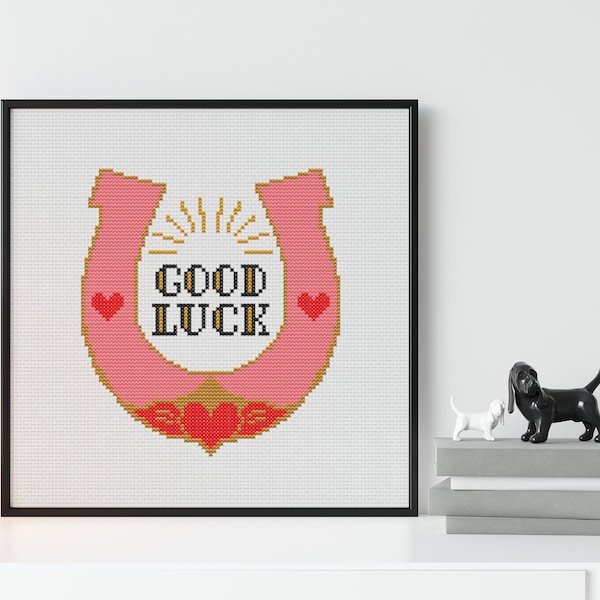 Good Luck Pink Horse Shoe Cross stitch pattern - Old School Tattoo Style