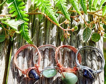 Handmade natural wire-wrapped natural crystal gemstone rings
