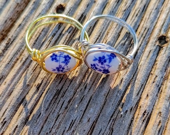 Flower-vine Porcelain Rings