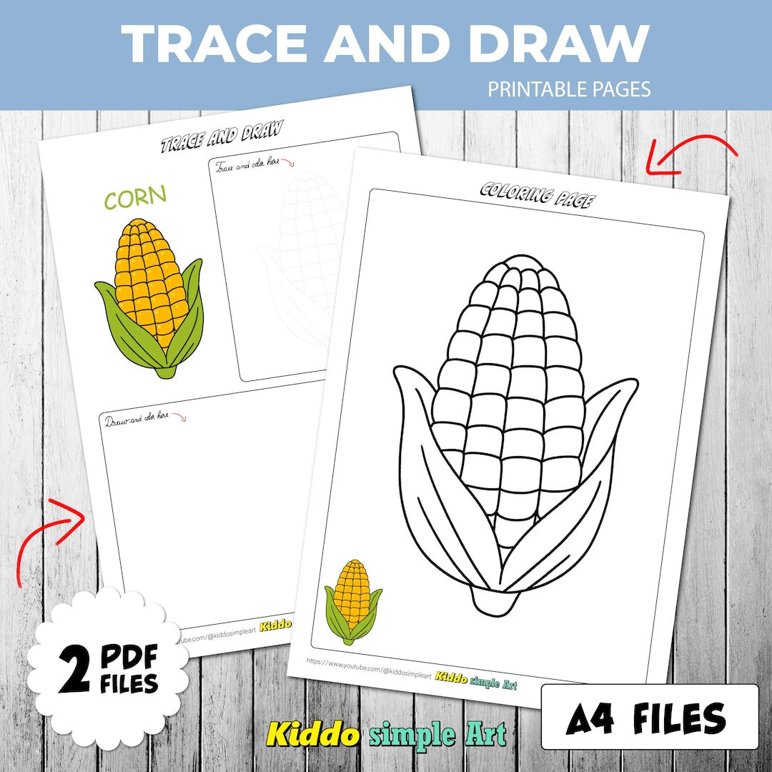 Corn Coloring Pages PDF | Corn Drawing Traceable | Simple Drawing ...