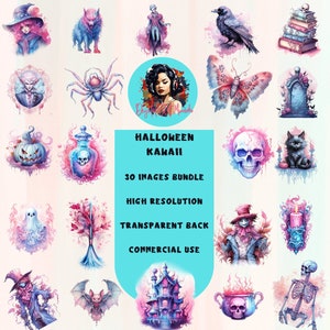 Halloween Kawaii Clipart Bundle of 30 Halloween Clipart Commercial Use PNG Pastel Colors